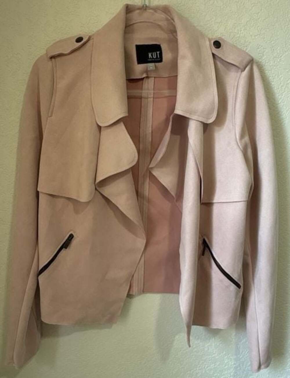 KUT FROM THE KLOTH 'Vegan Suede' DRAPED FRONT BLAZER JACKET / MEDIUM / PINK